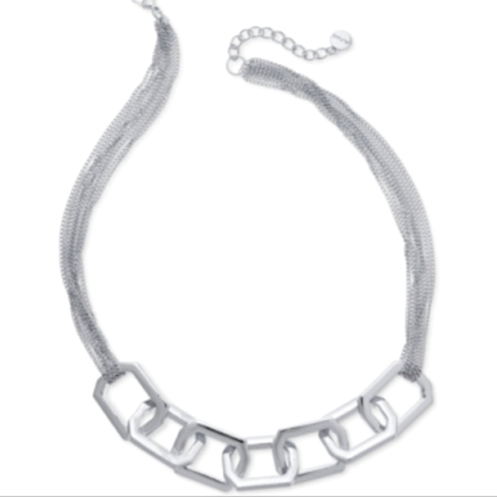 Alfani Frontal Necklace Silver-tone Rhodium Polished Links Mesh Multi-strand